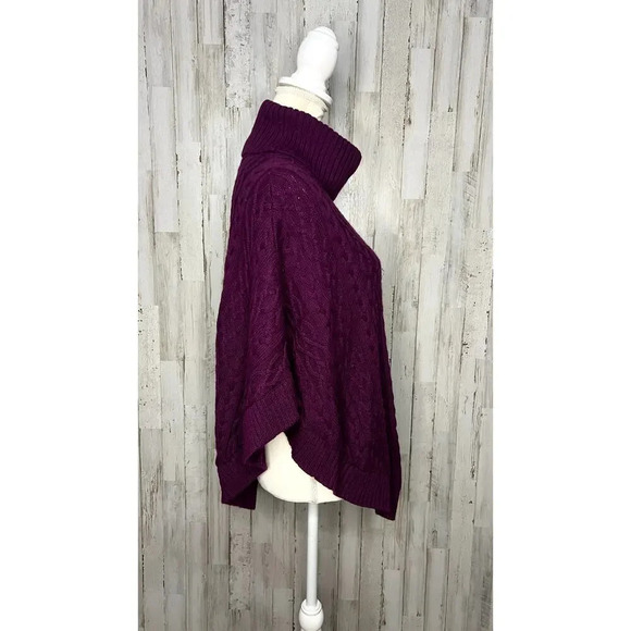 Talbots Women's Size XS Cable Knit Cowl Neck Cape Poncho Purple‎ - Picture 2 of 5